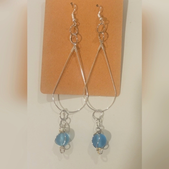 Gold and Blue Drop Earrings - Picture 2 of 2
